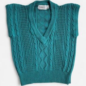Vintage Forenza Teal Chunky Knit Sleeveless Sweater Vest